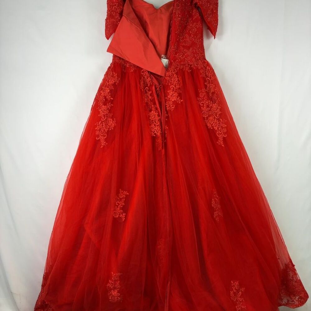 Warm Notices Elegant Red Lace Off-Shoulder Gown Wedding Prom Dress